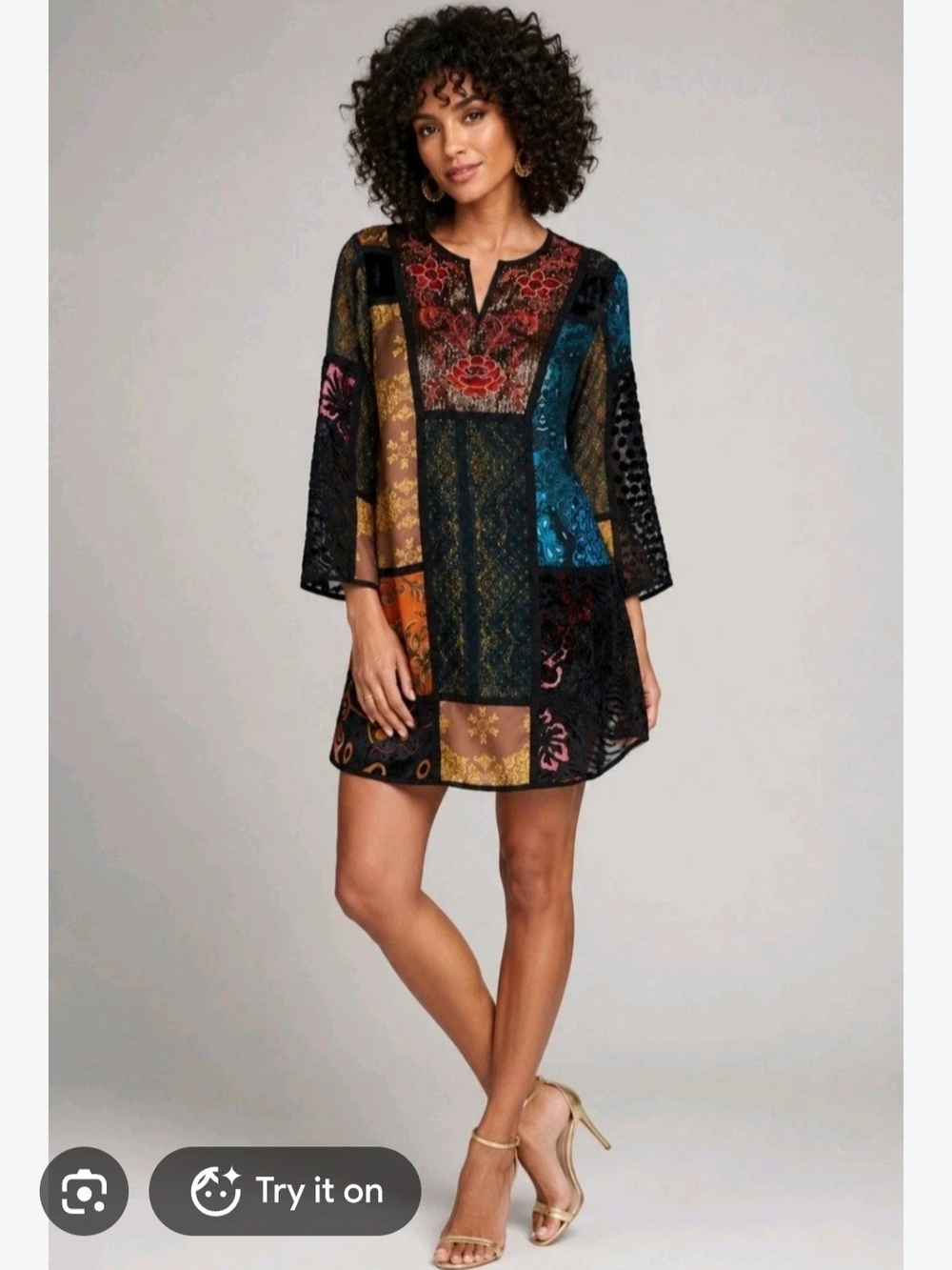 Soft Surroundings Black Tunic with Copper & Red Embroidery W/Sequins. Sz M